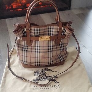 Burberry Haymarket Golderton Tan Black Red Checkered Plaid Tote